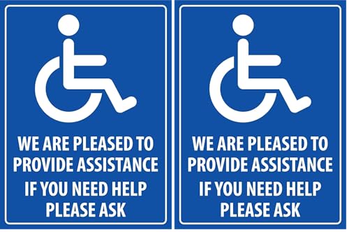 (2 Pack) We Are Pleased to Provide Assistance Disabled Sign Metal Tin Sign 8x12 Inches