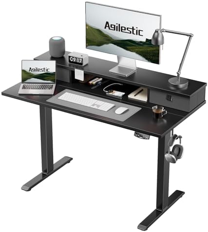 Agilestic Höhenverstellbarer Schreibtisch mit 2 Schubladen | Schreibtisch elektrisch 100 x 60 cm, Gaming Schreibtisch mit 2 Speicherplätzen, Computertisch für Homeoffice, Schwarz