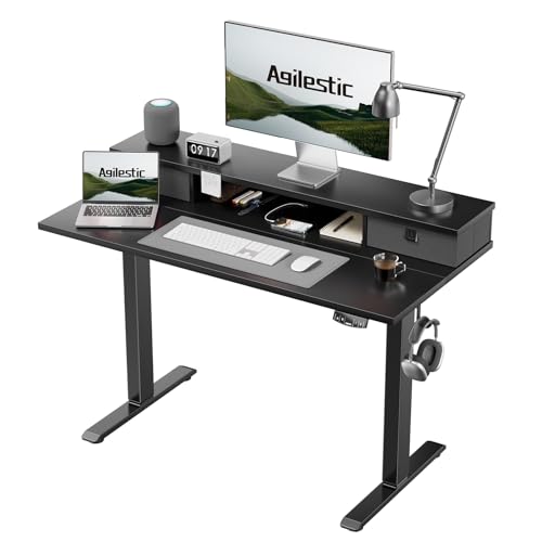 Agilestic Escritorio Regulable en Altura con 2 cajones, 100 x 60 cm, Escritorio ergonómico de bipedestación Escritorio para Ordenador, Negro