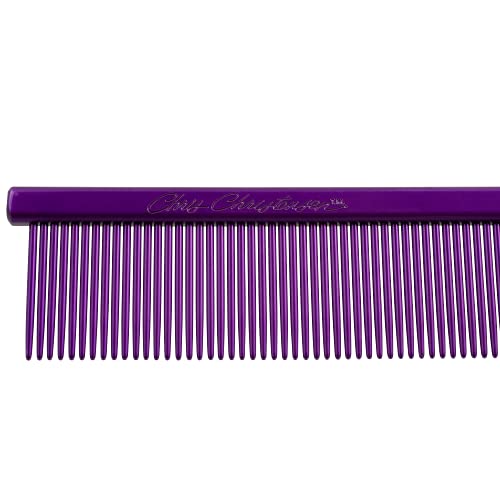 Chris Christensen 5In Face And Feet Fine/Coarse Butter Comb, Groom Like A Professional, Rounded Corners Prevent Friction And Breakage, Solid Brass Spin With Steel Teeth, Chrome Finish, Purple #TOP1