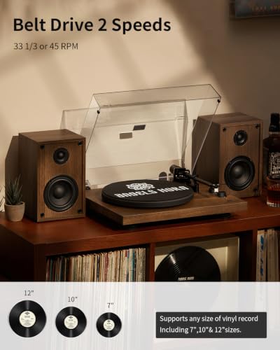 Image of ANGELS HORN Vinyl Record Player Hi Fi System with Stereo Bookshelf Speakers