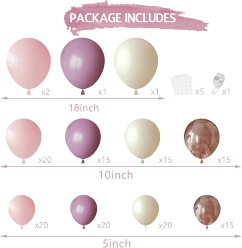 Pink and Purple Balloon Arch Kit, Dusty Purple Pink Sand White Matellic Rose Gold Latex Balloons for Bridal Baby Shower Wedding Anniversary Engagement Birthday Party Decoration - Thumbnail 2