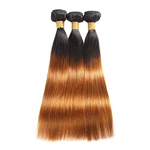 Seelaak 10A Ombre Brazilian Hair Bundles Remy 3 Bundles Ombre Brown Straight Bundles 1b/30 3 Bundles Hair Extensions for Black Women (12 14 16)