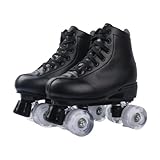 Angoda 初心者向けのクワッドスケートとインラインスケート。女の子、男の子、ティーンエイジャー、子供、大人、男性、女性に適しています。屋外アクティビティに最適なフィギュアスケート。 (ブラックレザー + ノンフラッシュホワイトホイール,39)