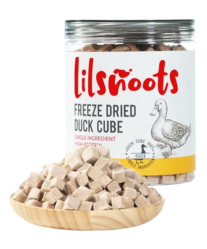 LILSNOOTS Freeze Dried Duck Cube for Dogs Cats Single Fresh Ingredient Pet Treats Food Topper Rawhide Free Freeze Dried Duck High Protein Training Treats 4.6oz