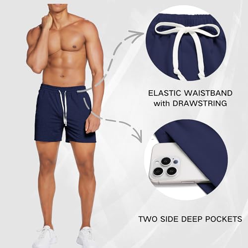Image of Deyeek 5.5 Inch Mens Pajama Shorts Sleep Cotton Lounge PJ Lightweight Elastic Waist Drawstring Nightwear Bottom with Pockets