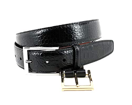 Torino Leather Alligator Grain Embossed Calfskin Belt - Black
