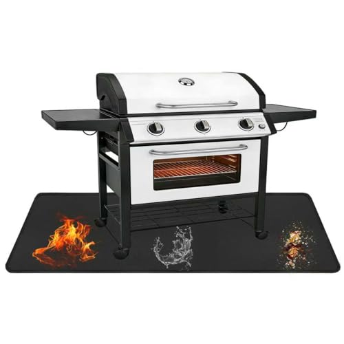 Tappetino per Griglia da Esterno, Tappetino per Griglia Ignifugo su Entrambi i lati, Tappeto Ignifugo per Camino,Protezione per Barbecue a gas,Impermeabile e a prova di olio (90x120cm)