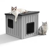 PatioZen Cat House Outdoor Waterproof,Resin Cat Shelter Feral,Easy to Clean Durable Slanted Top,Cat Bed for Cats and Small Dogs,Easy to Assemble (Black, 24.65 * 21.5 * 22.21in)