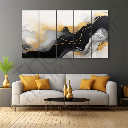 Image of The Castle Decor Marble abstract art painting with frame Big Size 27x48 Wall art for living room,Bedroom,Drawing room,Hotels-Wooden Framed-338
