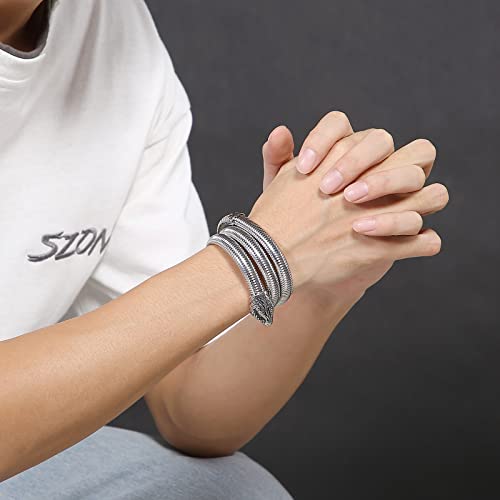 Klapgo Snake Head Charm Cuff Bangle For Men & Women, Gothic Style Animal Retro Bracelet Stainless Steel Jewelry (Silver) #TOP6