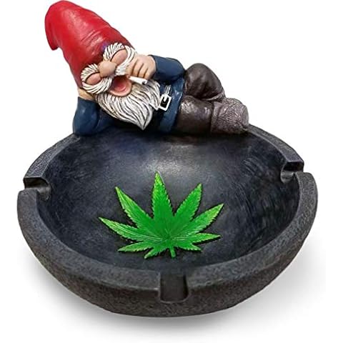 Elanket World of Wonders - Gnaughty Gnomes Series - Smokin' Good Time - Collectible Stoner Gnome with Joint Ashtray Embossed Cannabis Pot Leaf Accent Smoking Accessory 420 Home Decor,4.75-inch Cover