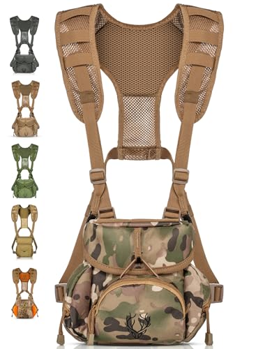 Binocular Harness Chest Pack - Lightweight Hunting Chest Rig with Rangefinder Pouch, MOLLE System Bino Harness for Bow Hunting, Tactical Chest Pack for Men, Veteran Owned Gear, MultiCam