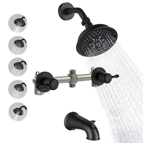 LUOGULIANG 2 Handles Shower Faucet Set with Tub Spout Matte Black Bathtub Shower Faucet Combo Set and Shower Trim Kit Wall Mounted Shower Faucets Sets Complet