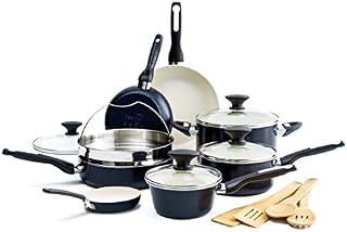 GreenPan Rio Healthy Ceramic Nonstick, Cookware Pots and Pans Set, 16-Piece, Black