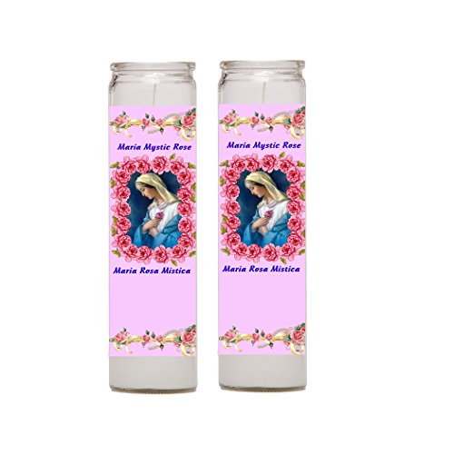 Gifts by Lulee, LLC Mystic Rose Rosa Mistica 2 Prayer Candles Prayer in English and Spanish Available Candle Only OR with Laminated Prayer Card