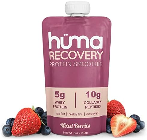 Huma Recovery Protein Smoothie, 12 Pouches – 15g Collagen + Whey Post Workout Recovery Drink – Ready-to-Drink Protein Shake with Real Fruit, Electrolytes, Healthy Fats