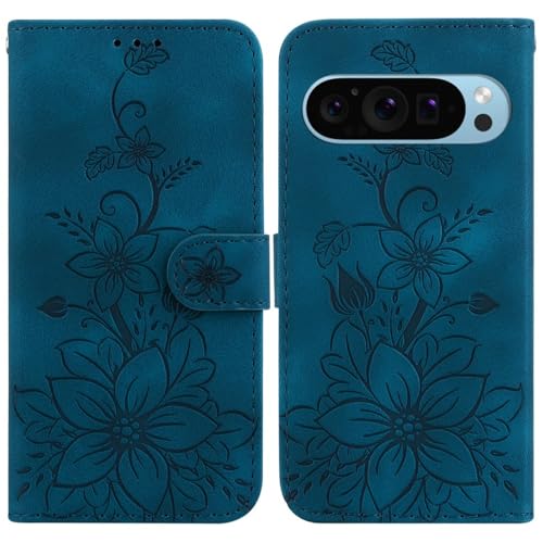 Housse Pixel 8A avec fentes portefeuille et fonction support vidéo de couleur bleue