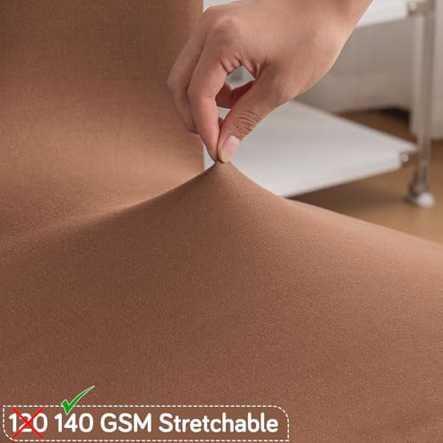 Image of HOKIPO 'SereneSolids' 140 GSM Stretchable Dining Chair Cover - Set of 1, Brown (AR-6246-BR)