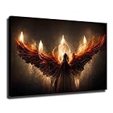 Fallen Angel of Death Art Canvas, Lucifer With Glowing Fire Wings Canvas Wall Art Painting Picture Wall Decor Poster Print Artwork for Living Room Bedroom Office Studio Home Decoration (08×12inch Unframed)