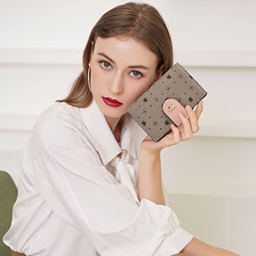 Foxlover Signature Pvc Leather Wallets For Women, Monogram Artificial Leather Rfid Blocking Ladies Card Holder With Zipper Pocket Women's Bifold Wallets Credit Card Cases (Khaki) #TOP5