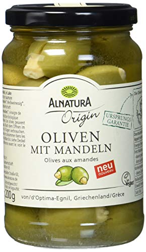 Alnatura Grüne Oliven Mit Mandeln Bio, 350g (Abtropgewicht - 200g)