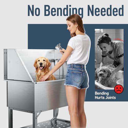 Image of 38 inch Stainless Steel Dog Washing Station - 304 Seamless Soaking Tub for Small & Medium Dogs, Non-Slip & Leak-Proof Pet Grooming Sink with Bottom Storage Shelf & Hair Catcher for Home & Spa