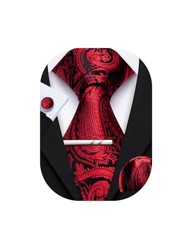 Image of YOHOWA Mens Ties Set Wedding Paisley Neckties with Handkerchief Cufflinks Formal Business