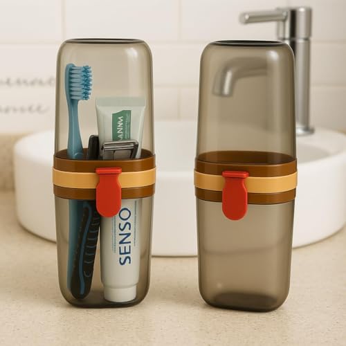 Image of STEFFAN Toothbrush Holder for Bathroom (Pack of 2) | Wall Mounted Toothbrush & Toothpaste Holder | Self Adhesive Bathroom Organizer | Multipurpose Brush Stand | Square Storage Rack for Accessories