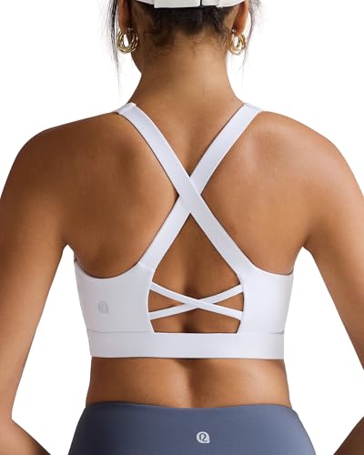 RUNNING GIRL White Sports Bras for Women,Molded Cups Crisscross Back