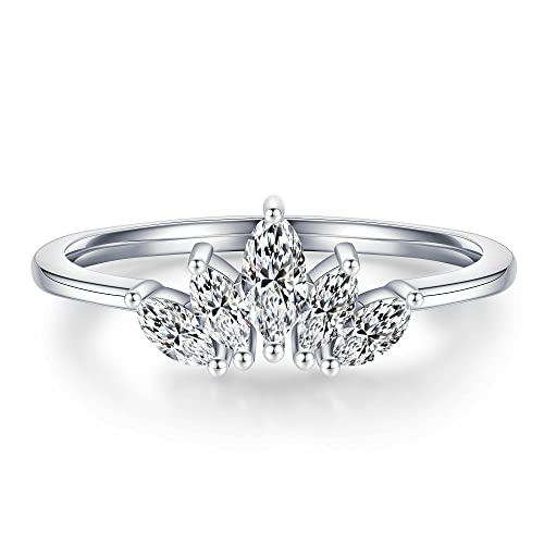 MOOSEA 5 Stone Moissanite Rings for Women, Marquise D Color VVS1 Clarity Lab Created Diamond Wedding Rings 14K White Gold Vermeil Moissanite Curved Wedding Band for Women Mom Wife Jewelry Gifts