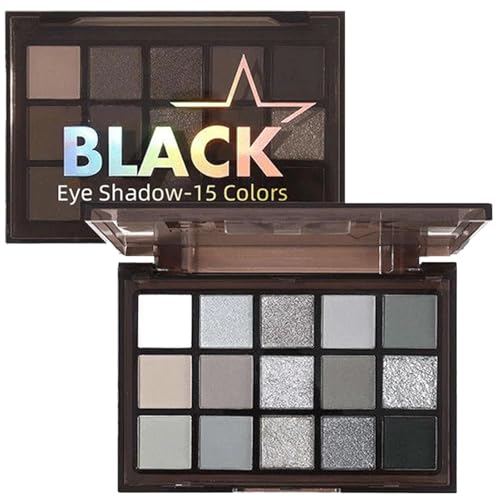Glitter & Matte Black Eyeshadow Palette - 15 Shades Smokey, Silver, Gray & White - Highly Pigmented, Long-Lasting Makeup Kit for Women - Perfect for Day & Night Looks