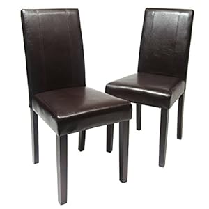 Roundhill Furniture C020BR Urban Style Solid Wood Leatherette Padded Parson Chair, Brown, Set of 2
