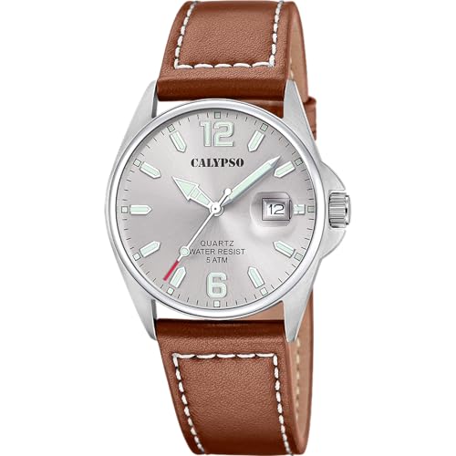 CALYPSO Reloj Analógico Hombre K5870/2 Cuarzo - Resistente al Agua 5 ATM Movimiento de Alta Precisión - Estilo Elegante y Clásico - Correa de Piel Marrón - Basic - Reloj Pulsera Hombre CALYPSO Reloj Analógico Hombre K5870/2 Cuarzo - Resistente al Agua 5 ATM Movimiento de Alta Precisión - Estilo Elegante y Clásico - Correa de Piel Marrón - Basic - Reloj Pulsera Hombre