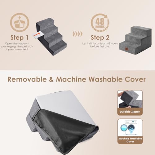Image of EHEYCIGA Dog Stairs for Small Dogs 13.5 inch H, 3-Step Dog Steps for Couch Sofa and Chair, Pet Steps for Medium Cats, Non-Slip Balanced Pet Ramp Indoor, Grey
