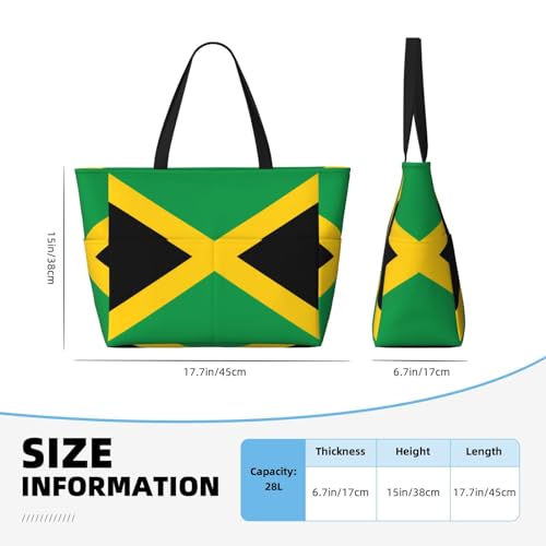 Flag of Jamaica Large capacity beach bag with zipper, perfect for grocery bag pool gym travel shopping foldable beach travel bag,4