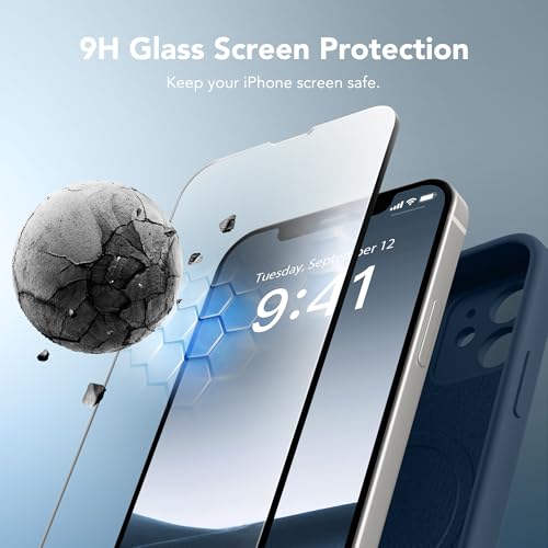 Image of Magnetic for iPhone 12 Case, Compatible with MagSafe, [Full Camera Protection][Screen Protector] Silicone Shockproof Protective Phone Case for iPhone 12 6.1 inch, Cobalt Blue