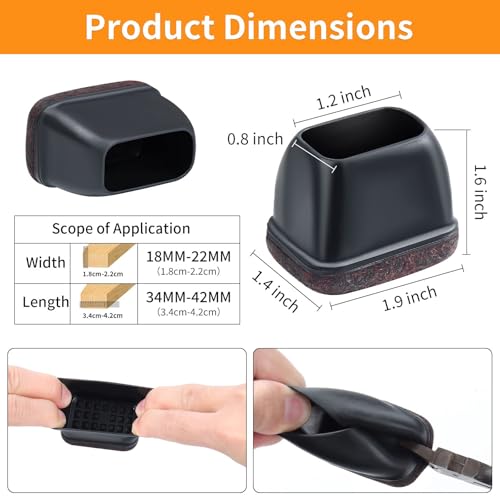 16 Stück Stuhlbeinkappen, Schutzkappen für Stuhlbeine, stuhlbeinkappen rechteckig, Stuhlbeinschoner mit Filzpolstern, Beseitigen Sie Geräusche und Kratzer, Fit Stuhlbein Breite 18-22mm,Länge 34-42mm