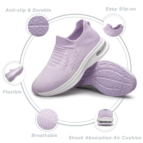 Yhoon Girls Sock Shoes Kids Sneakers Slip On Walking Tennis Running Shoes Light Purple Big Kid Size 4 thumb #4