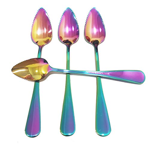 Grapefruit Spoon Set, 4 Pieces 6.6 Inch Stainless Steel Half Serrated Citrus Fruit Vintage Dessert Spoons Gift For Kitchen (Rainbow) #TOP5