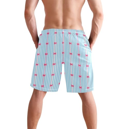 Quick Dry Stripes and Bows Men's Swimming Shorts Swim Trunks with Mesh Lining Beach Wear - S2