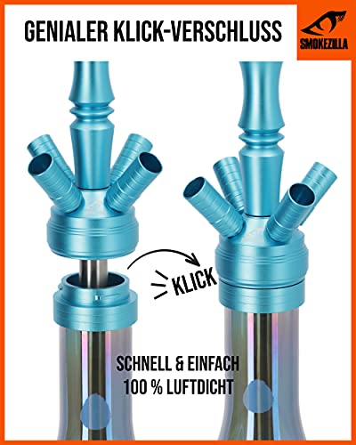 Smokezilla® MINYA Aluminium Shiny Shisha mit 4 Adaptern | Mit Shiny Clear Bowl ! (Sky Blue Shiny Clear) – Bild 4