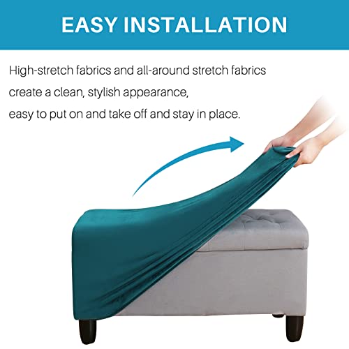 Ottoman Cover, Stretch Rectangle Velvet Ottoman Slipcovers Of Foot Stool For Living Room, Folding Storage Furniture Protector With Elastic Bottom, Machine Washable( Water Blue, L) #TOP3