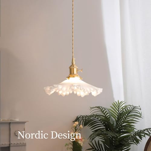 Suspension en laiton et verre en fleur luminaire rétro réglable