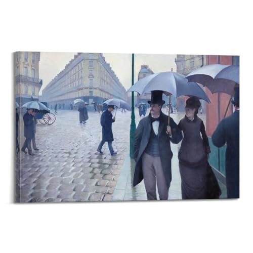 Gustavé Caillebotte Paris Street - Póster de pared de día lluvioso y vintage con diseño de museo, famosa pintura estética para dormitorio, sala de estar, decoración del hogar, 50 x 75 cm