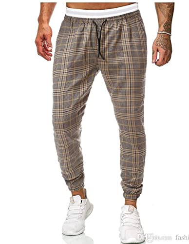 Calças xadrez masculinas Slim Fit Calças Casuais