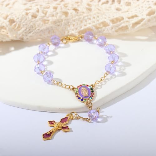Image of Car Mirror Hanging Accessories,Cross Car Rosary for Rearview Mirror Hanging,Catholic Religious Gifts for Women Men,Wedding Favors Baptism Gifts for Guest (Purple)