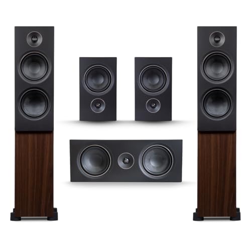 Image of PSB Speakers Alpha T20 Floorstanding (Pair), P5 Bookshelf (Pair), and C10 Center Channel Home Theater System - Dark Walnut