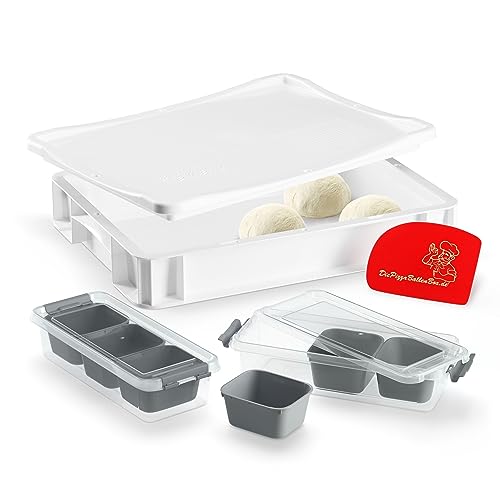 RoyalFay Boîte à pizza de qualité alimentaire 30 x 40 x 8 cm avec couvercle et 2 récipients à ingrédients (granit)