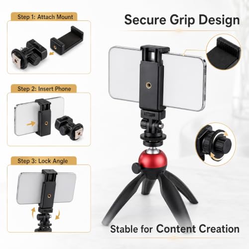 Image of Universal Phone Holder Mount with Hot Shoe Adapter | 1 /4-Inch Thread, Adjustable Smartphone Clamp for Tripod, DSLR Camera, Selfie Stick, Vlogging & Video Recording